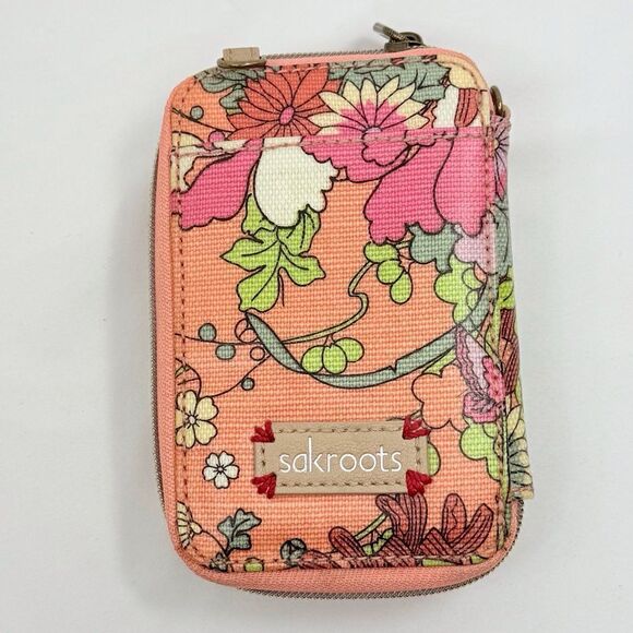 Sakroots Peach Pink Floral Print Mini Convertible Wristlet Crossbody Wallet - Picture 7 of 16